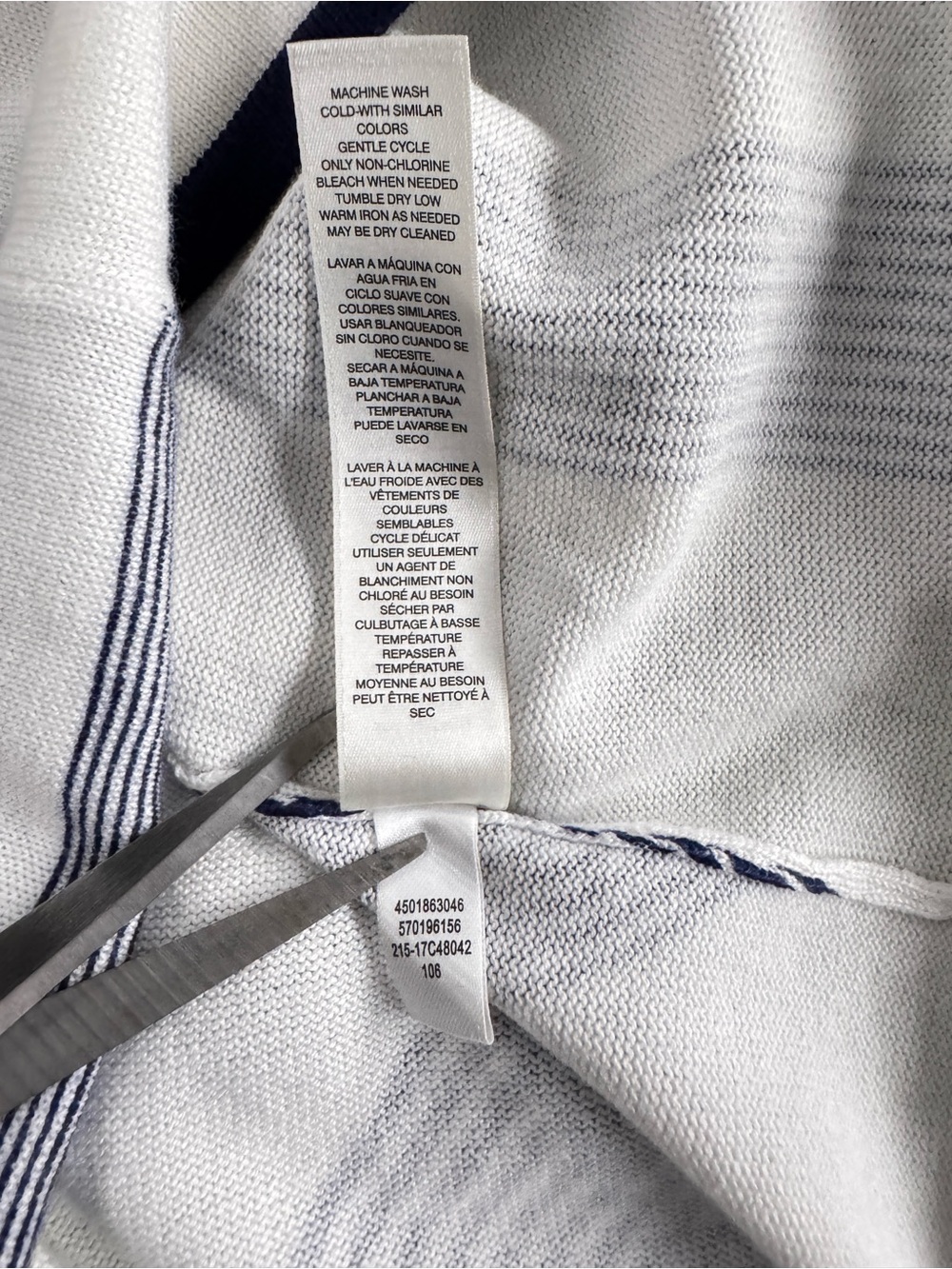 Chico’s White Navy Striped Knit Top 3/4 Sleeve Bow Detail Size 0 - Picture 8 of 11